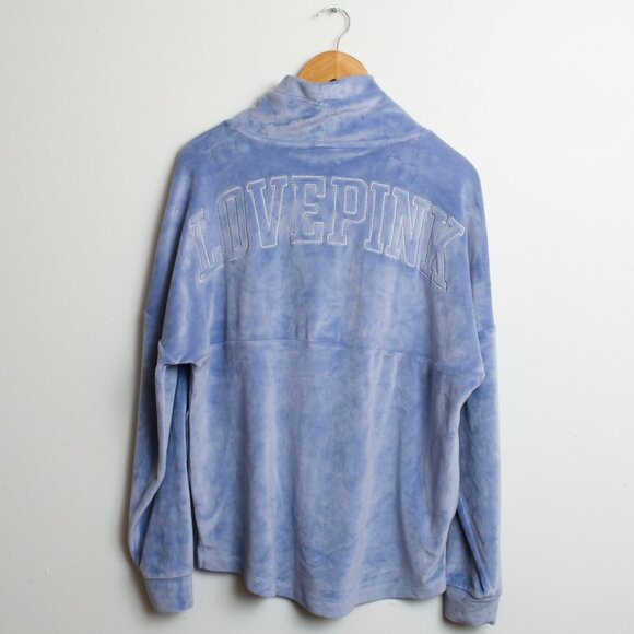 Pink Victorias Secret Velour Varsity Cowl Neck Sweatshirt Womens Small Blue - Picture 2 of 7